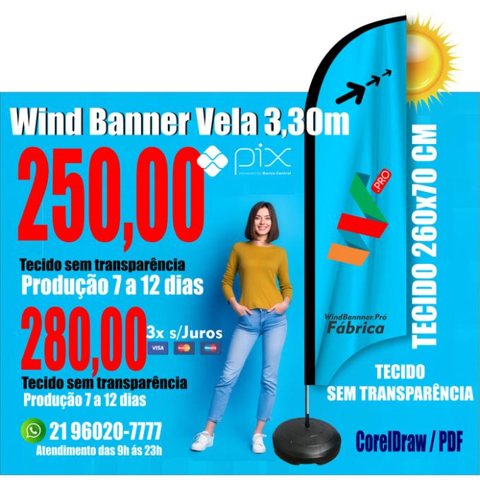 Wind Banners 24hs | 7 dias | 12 dias | Tamanho 3.30m Completo