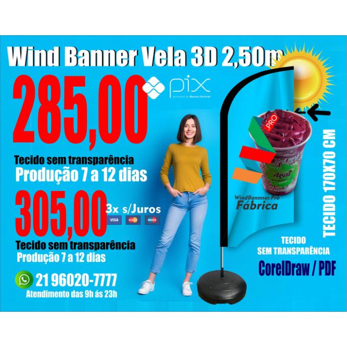 Wind Banners 3D 24hs | 7 dias | 12 dias | Tamanho 2.50m Completo