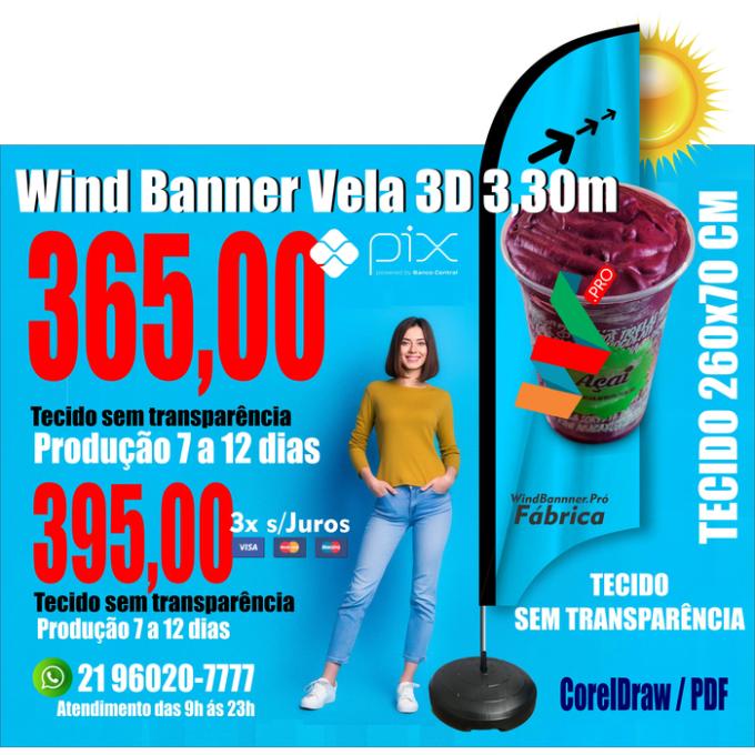 Wind Banners 3D - 24hs | 7 dias | 12 dias | Tamanho 3.30m Completo