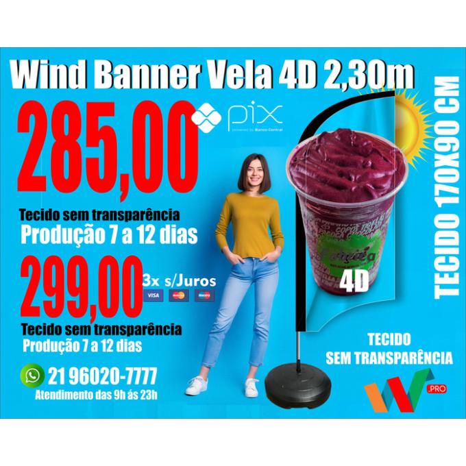 Wind Banners 4D 24hs | 7 dias | 12 dias | Tamanho 2.30m Completo