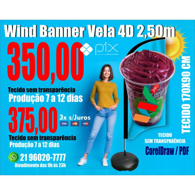 Wind Banners 4D 24hs | 7 dias | 12 dias | Tamanho 2.50m Completo