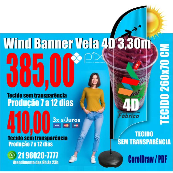 Wind Banners 4d - 24hs | 7 dias | 12 dias | Tamanho 3.30m Completo