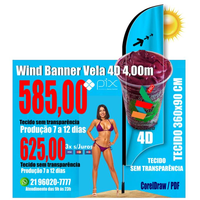 Wind Banners 4D - 24hs | 7 dias | 12 dias | Tamanho 4.00m Completo