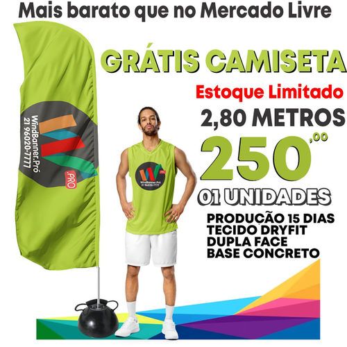 WIND BANNER 2,80 METROS COMPLETO + CAMISETA