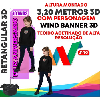 WIND BANNER RETANGULAR 3D  3,20 METROS COMPLETO COM PERSONAGEM [CLONE]