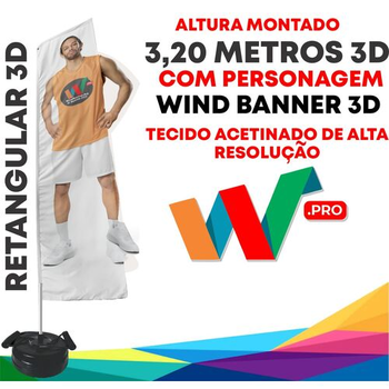 WIND BANNER RETANGULAR 3D  3,20 METROS COMPLETO COM PERSONAGEM