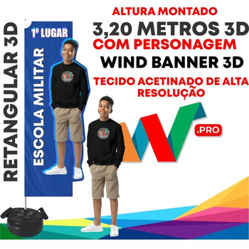 WIND BANNER RETANGULAR 3D  3,20 METROS COMPLETO COM PERSONAGEM