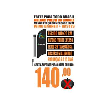 Wind Banner RJ  | Tecido + Hastes Grátis Suporte para Chão ou Grama (Tecido 180x70) Não Acompanha Base