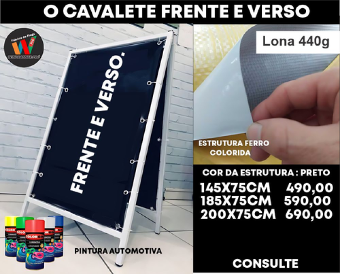 Cavalete Publicitário com Lona 145x75cm Frente e Verso